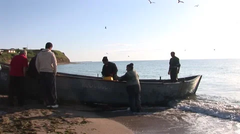 Fishermans on the shore Stock Footage 41211268
