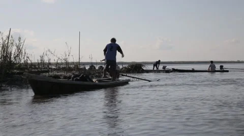 Fishermen on the Amazon Stock Footage 46625870