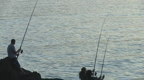 Fishermen and jumping fish  Stock-Footage 1081031