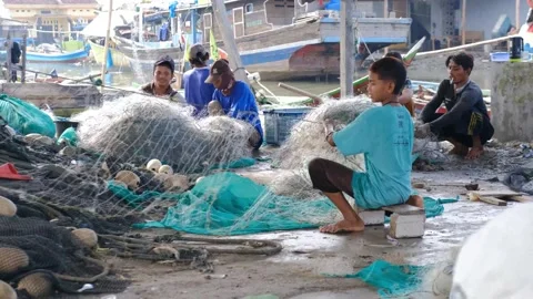 Fishermen Are Checking The Nets Stock Footage 197981676
