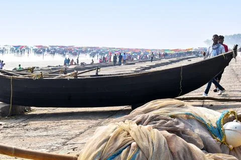 Fishermen are getting ready for a deep-sea excursion on their boats Stock Photos