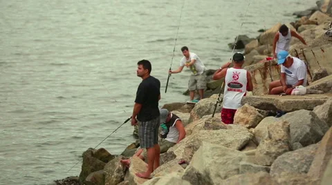 Fishermen on the Atlantic coast Stock Footage 62525187