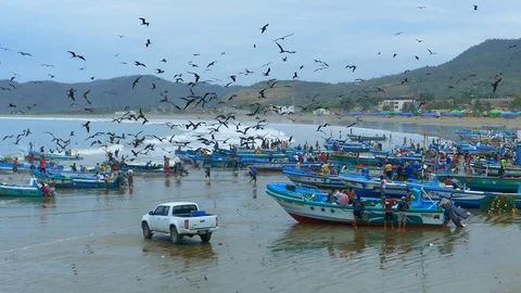 Fishermen on beach in Ecuador 库存影片 101255280