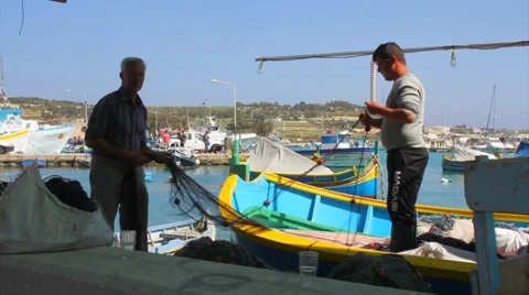 Fishermen on boat Stock Footage 37246484
