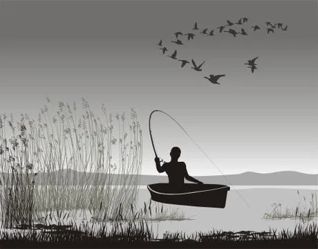 Fishermen on a boat Stock Illustration