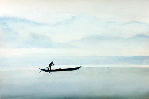 Fishermen on a boat Stock Illustration