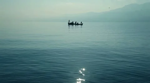 Fishermen on boats Stock Footage 22086229