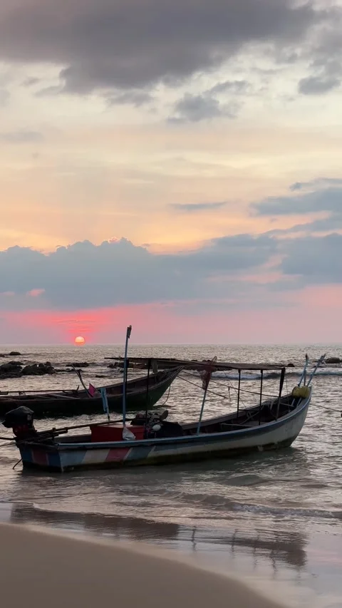 Fishermen boats on the sunset Stock Footage 277684936