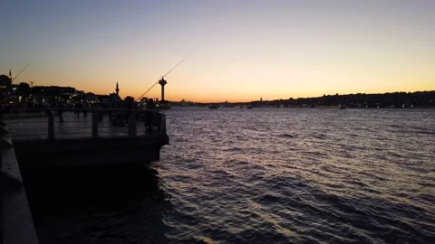Fishermen in the Bosphorus Stock Footage 234220576