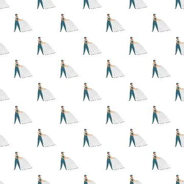 Fishermen casting fishing nets repeating pattern Stock Illustration