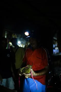 Fishermen catch crabs in the Java sea, Indonesia. Stock Photos