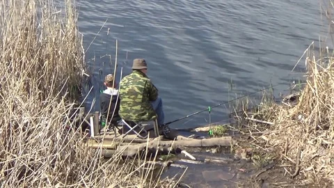 Fishermen catch fish on the bait Video stock 76646414