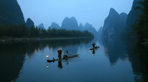 Fishermen in China Stock Footage 690478