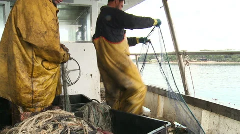 Fishermen cleaning nets 7 Stock-Footage 31273345