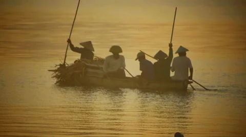 Fishermen at dawn 1 Stock Footage 7729231