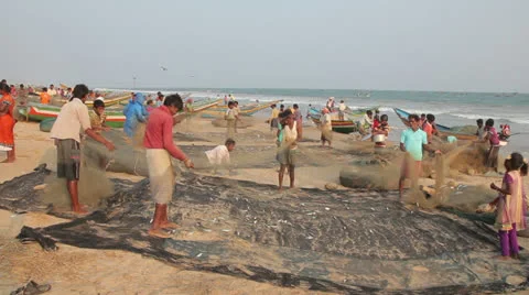 Fishermen dismantle the network Video stock 22531419