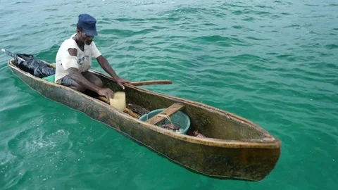 Fishermen in a Dugout Stock Footage 85147473