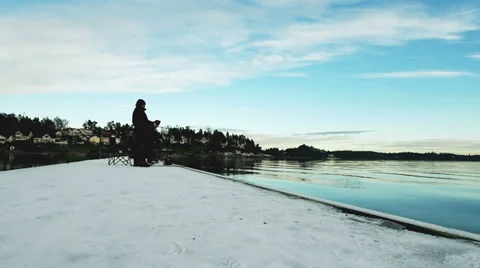 Fishermen fishing cod in ice-cold weather in fjord 스톡 동영상 32868504