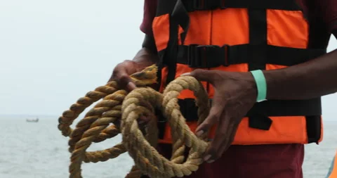 Fishermen hand with Rope Stock Footage 279932323