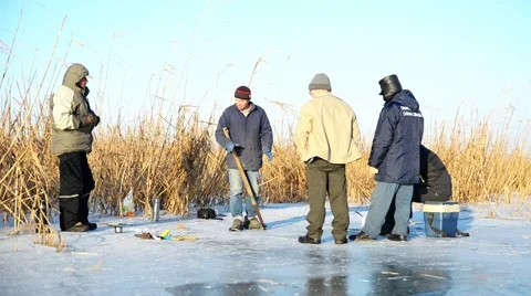 Fishermen on the ice. Stock Footage 45965315