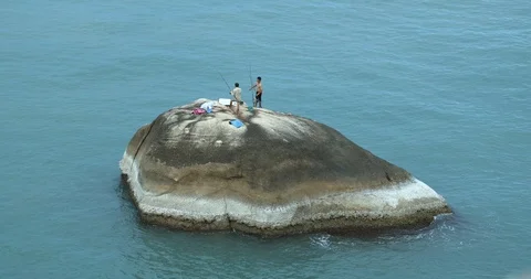 Fishermen on the island Stock Footage 109325992