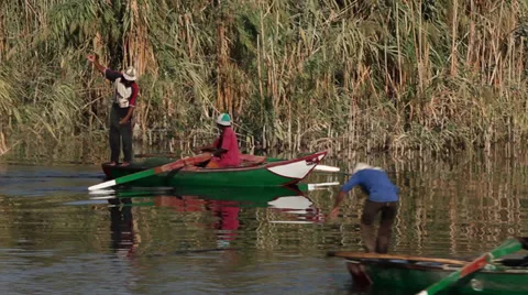 FIshermen on the Nile river, Egypt, closeup Stock Footage 34992231