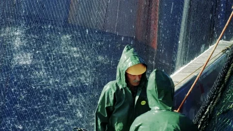 Fishermen in the Oocean Stock Footage 152995284