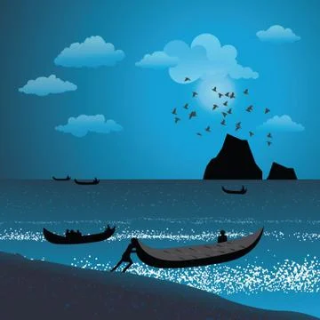 Fishermen pulling boat Stock Illustration
