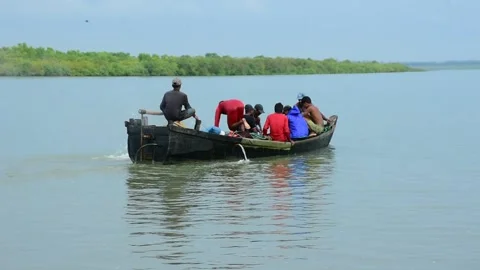 Fishermen Pulling Large Fishing Net in River During High Tide Stock Footage 319462151