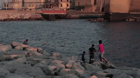 Fishermen on the quay Stock Footage 41438034
