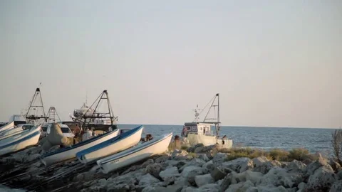 Fishermen returning with the catch Stock Footage 69079174