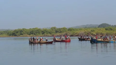 Fishermen on the river catch fish Stock Footage 147554537