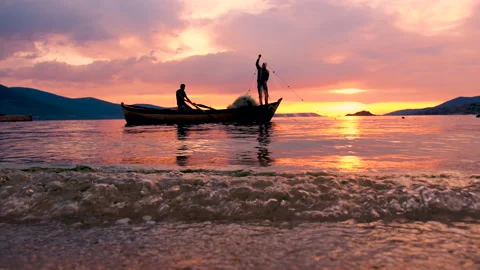 Fishermen at Sunset Stock Footage 159068516