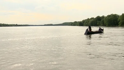 Fishermen throwing net danube delta Stock Footage 75871045