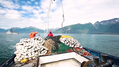 Fishermen working on the boat Stock Footage 83180618