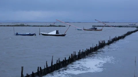 Fishermen working in lagoon in Greece Stock Footage 108634709