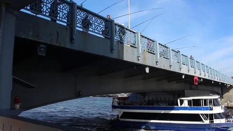 Fishers, the Ship and Galata Bridge. Video stock 82276188