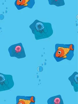 Fishes and jellyfish seamless pattern. Illustrazione stock
