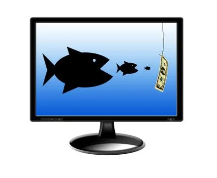 Fishes devouring each other and pursuing for money Stock Illustration