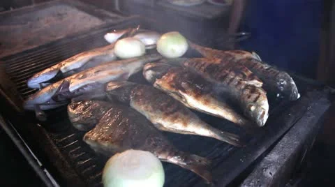 Fishes on the Grill Stock Footage 21368259