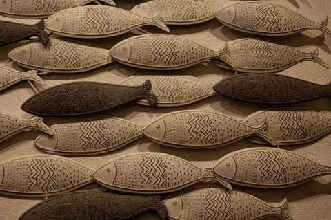 Fishes pattern decoration on the wall Stock Photos