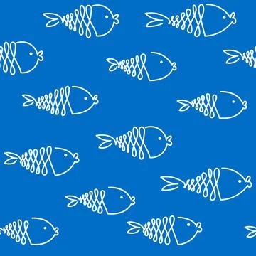 Fishes seamless pattern on blue. Super tuna Stock Illustration