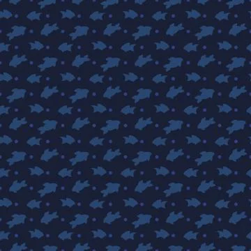 FIshes silhouettes seamless pattern design - sea or ocean Stock Illustration