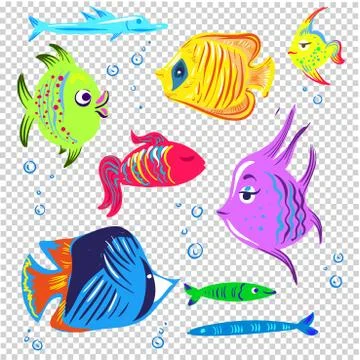 Fishes vector collection decorative style set isolated Stock Illustration