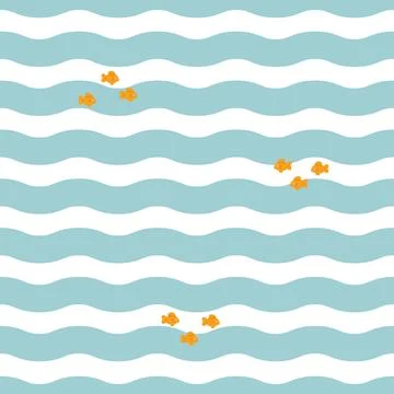 Fishes on the waves creative seamless pattern. Vector background with sea and Stock Illustration