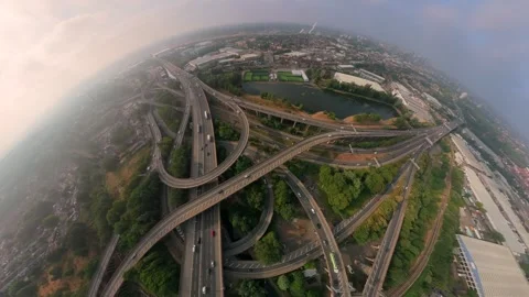 Fisheye aerial drone view of Birmingham Spaghetti Junction Stock-Footage 342007643