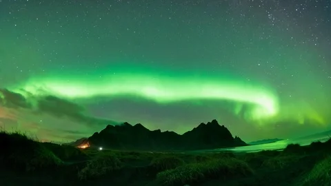 Fisheye Aurora Borealis Time Lapse Over Stokksnes Stock Footage 126199053