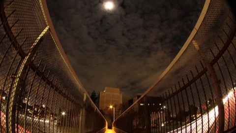 Fisheye Bridge Time Lapse Long Exposure Moon Stock Footage 79049289