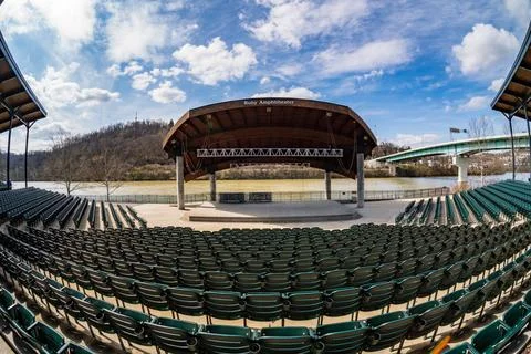 Fisheye lens view of Ruby Amphitheater in Morgantown WV Fish eye wide angl... Foto stock