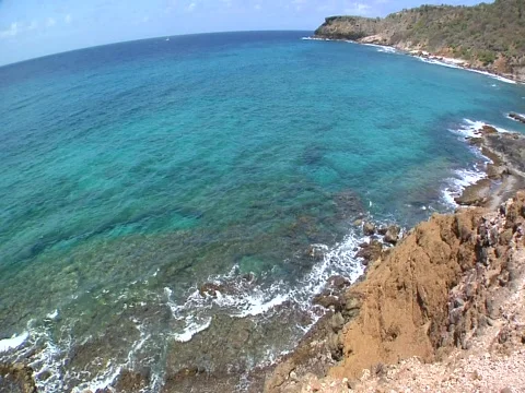 Fisheye of ocean from cliff STEADY Stock Footage 708879